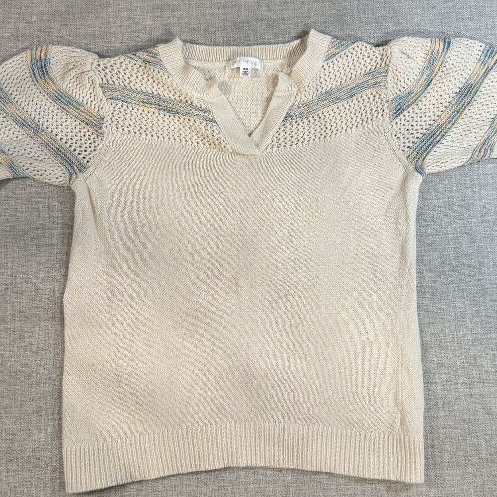 Daily Thread Women's Medium Cream Knit‎ Short Sleeve Sweater Casual Pullover